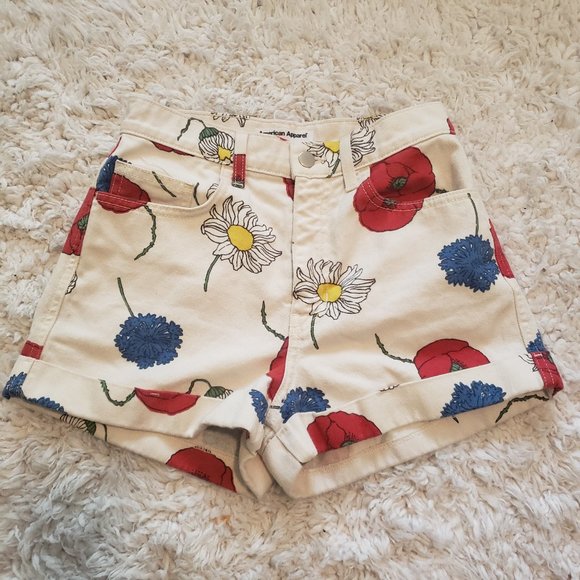 American Apparel Pants - American Apparel Cuffed Denim Floral Shorts